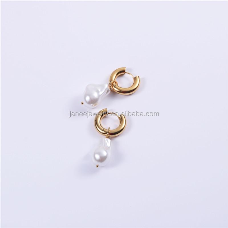 Metal Stainless Steel Hoop Earrings Vintage Large Pearl Charm Earrings 2026