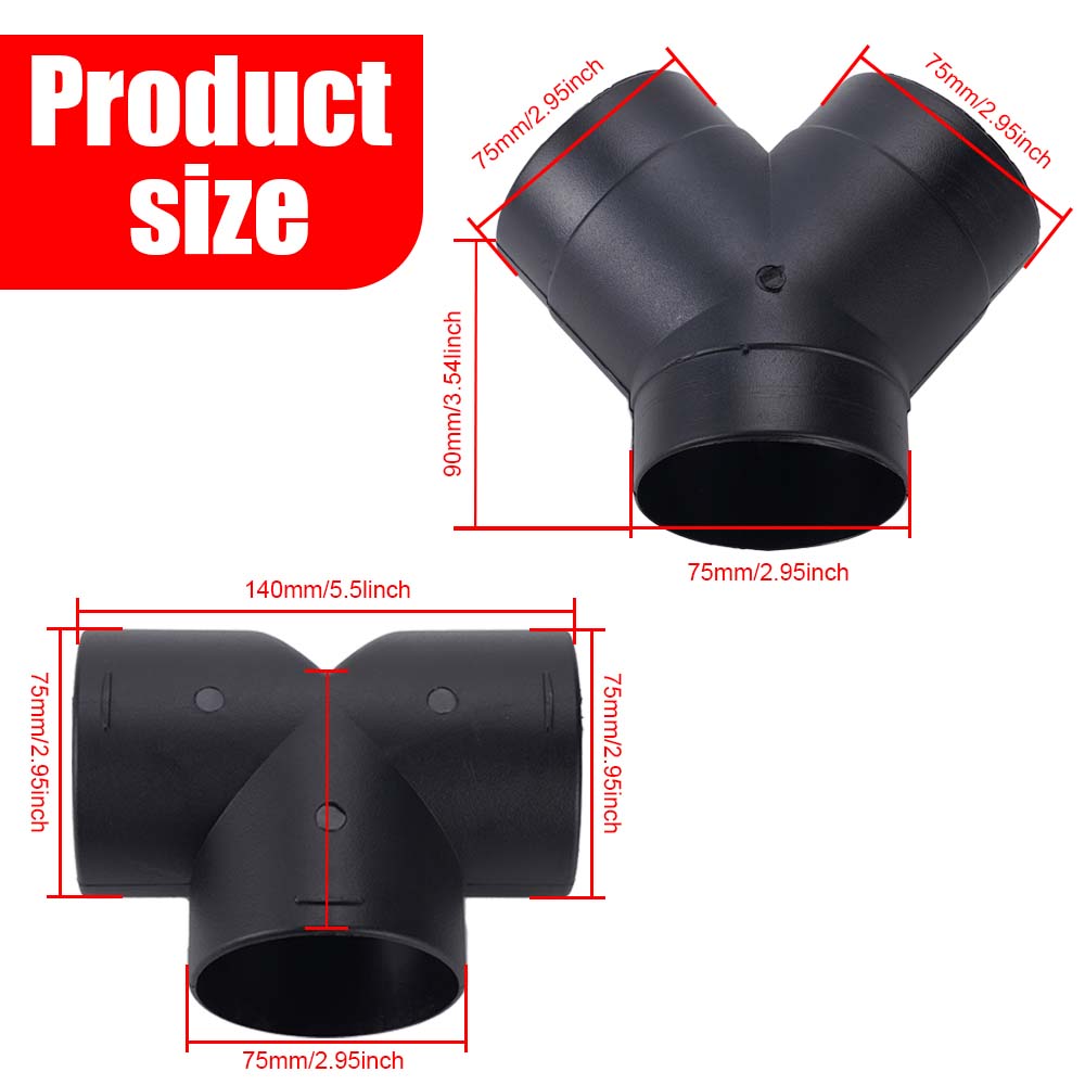 75mm Air Vent Ducting Y T Elbow Pipe Outlet Exhaust Joiner Connector Diesel Heater Air Duct Connector Heater Vent Splitter