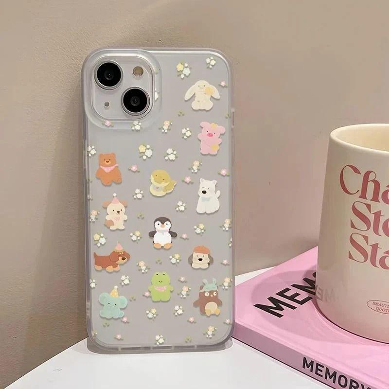 Floral Animal Apple 17 Pro Max iPhone Soft Case, Frosted Design for iPhone 16/15/14/13