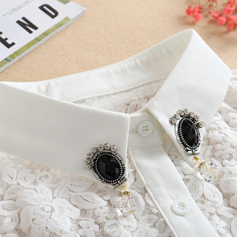 Vintage White Woman Fake Collar Black Crystal Lady Detachable Collar shirt Neckwear False Collar With Beads Clothing Accessories