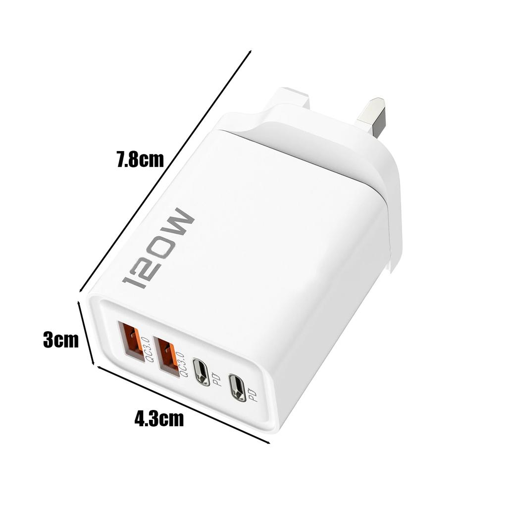 Chargeur Mural USB 120W 4 Ports Charge Rapide Double PD QC3.0 Charge de Téléphone Mobile Prise EU/US/UK pour Samsung IPhone