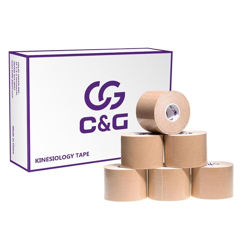 C&G Kinesiology Tape 50mm x 5m, 6 rolls. Ideal for marathon runners, knees, ankles, wrists, calves, and soles of feet.