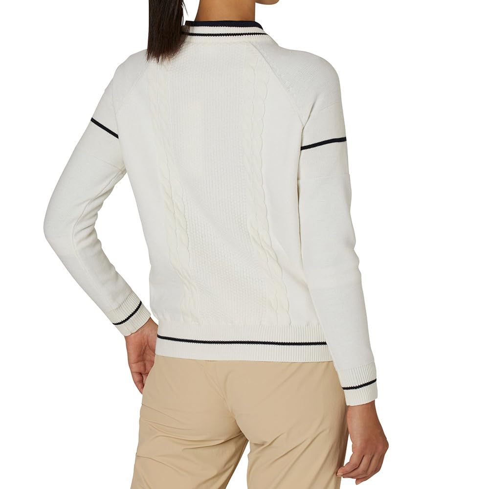 FootJoy Cable Print Long Sleeve Crew Neck Sweater with Windproof Size Lining, White, Women's, L, FJW-F24-M05, 32314-L