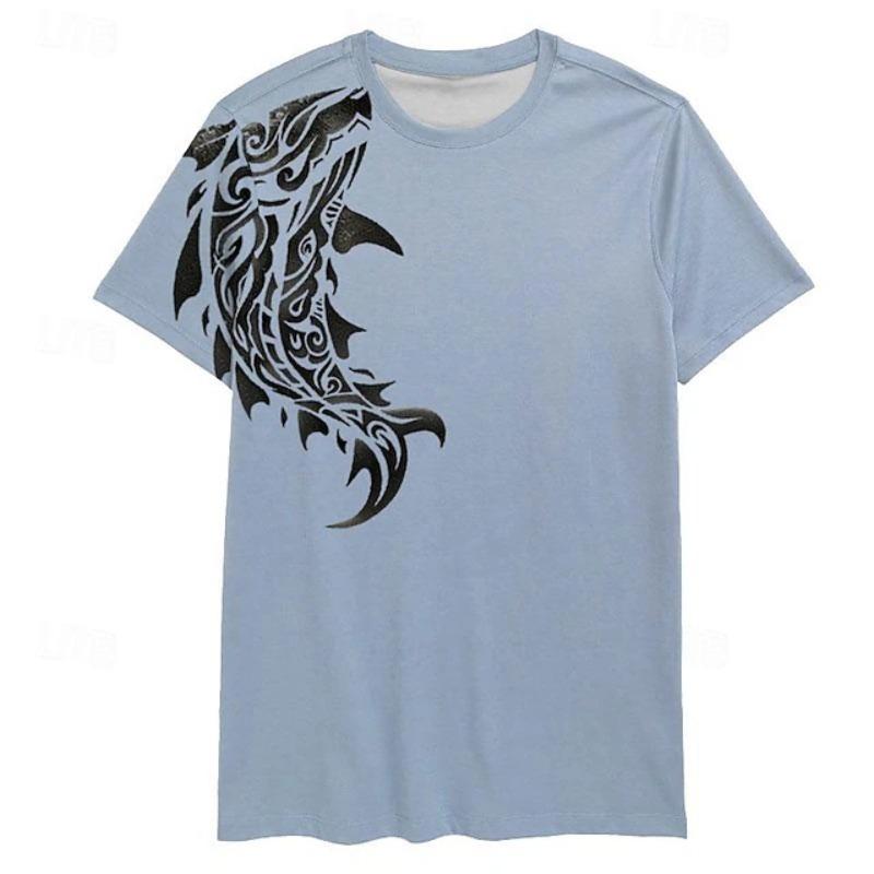 Men's 3D Printed T-Shirt Vintage Fish Pattern Print Short Sleeve O-Neck Pullover Casual Top