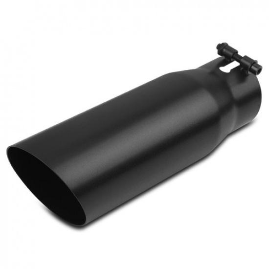 2.75" Inlet - 3.5" Outlet 12" Long Exhaust Tip Black Stainless Steel Angle-Cut