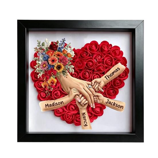 

Personalized Mommy Holding Hands Shadow Box with Ring And Manicure, Custom Names Floral Heart Picture Frame, Mother s Day Gifts for Mom Grandma M C чорний