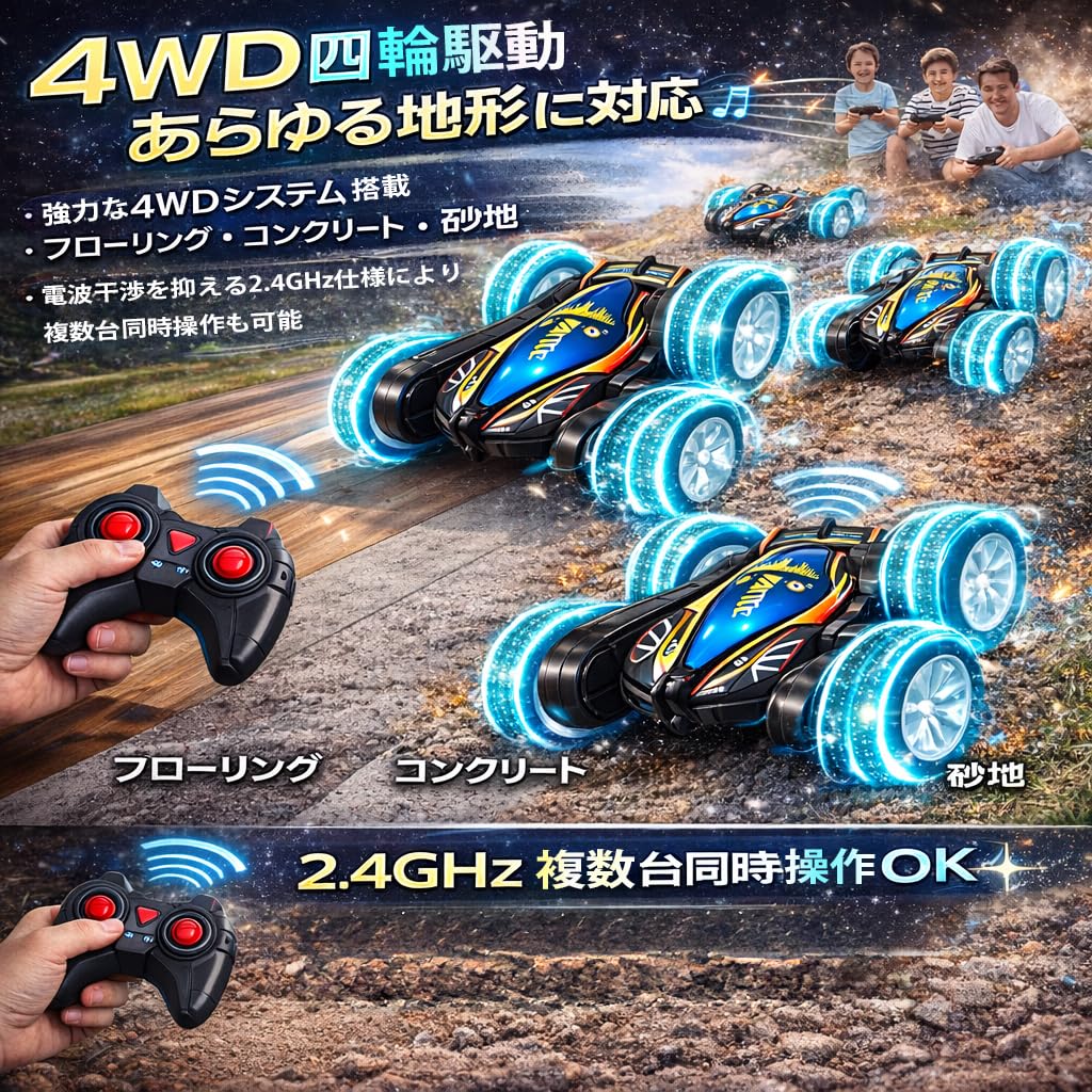 [New for 2026] Ailivesun RC Car for Kids, 360-Degree Stunt Capability, Double-Sided Operation, 4WD Off-Road Control, LED Lights & Sound, 2.4GHz