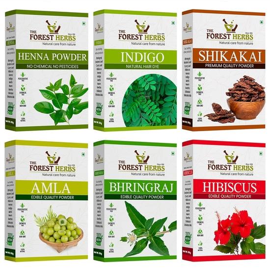 

The Forest Herbs Натуральный уход от природы 100% Натуральный Органический Амла, Шикакай, Брингарадж, Гибискус, Хна и Порошок индиго для ухода за волосами