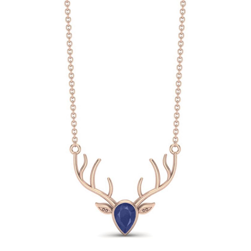 Blue Sapphire Stag Head Necklace - Sterling Silver