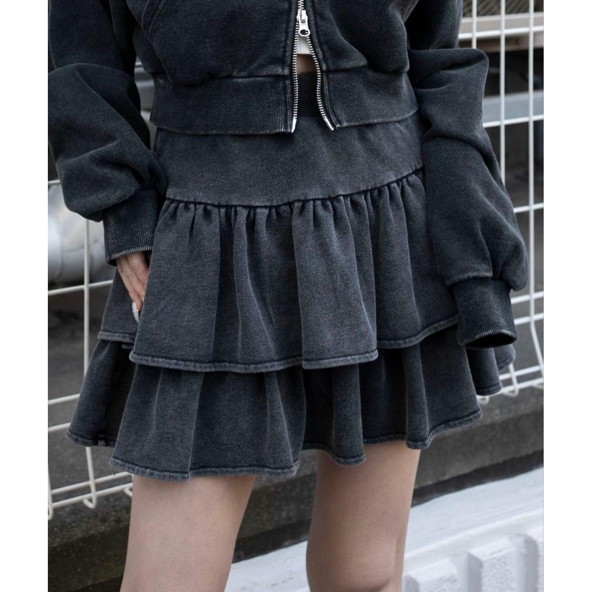 WEGO/Sweat Frill Skirt Ruffle Skirt Tiered Skirt Mini Skirt Black