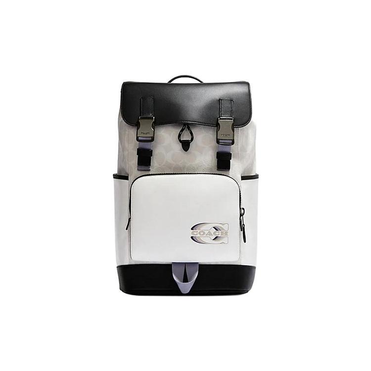 New COACH Track Cow Leather With Fabric With PVC Backpack Large Men's White & Black CJ653-QBCAH