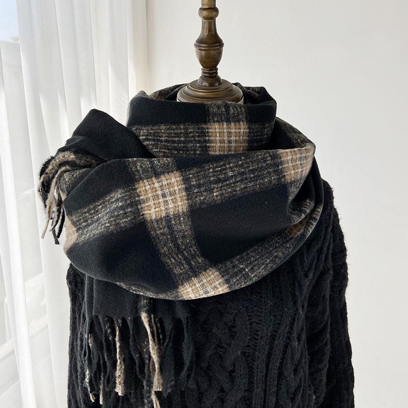 Women Winter Vintage Knitted Scarf Headscarf Ladies Men Casual Plaid Tassel Warm Scarve Mujer Male Wrap Shawl Unisex New Korean