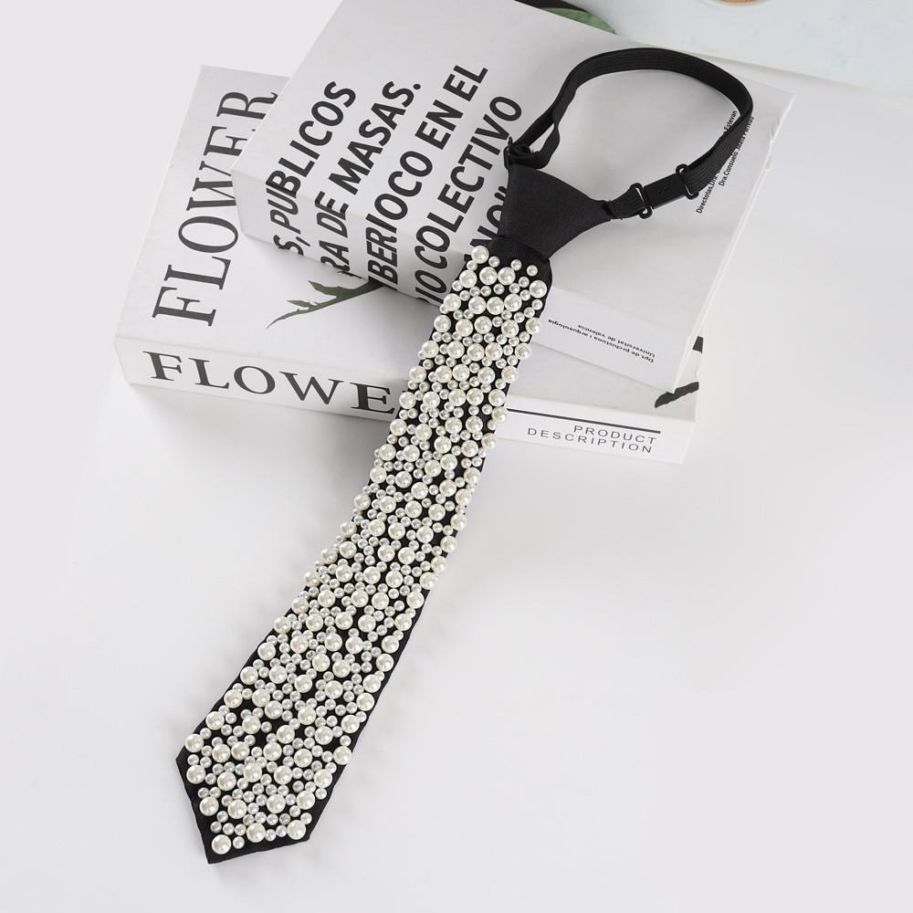 Pearl Necklace Tie For Women With Adjustable Lazy Design For Business And Casual Wear