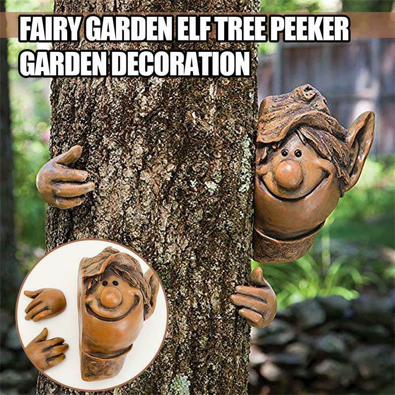 Elf Peeking Tree Hugger Garden Ornament Cheeky Gnome Peeker Branch Decor Novelty