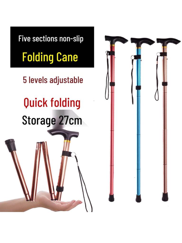 Adjustable Aluminum Alloy Folding Trekking Pole for Elderly - Non-slip, Lightweight Walking Stick