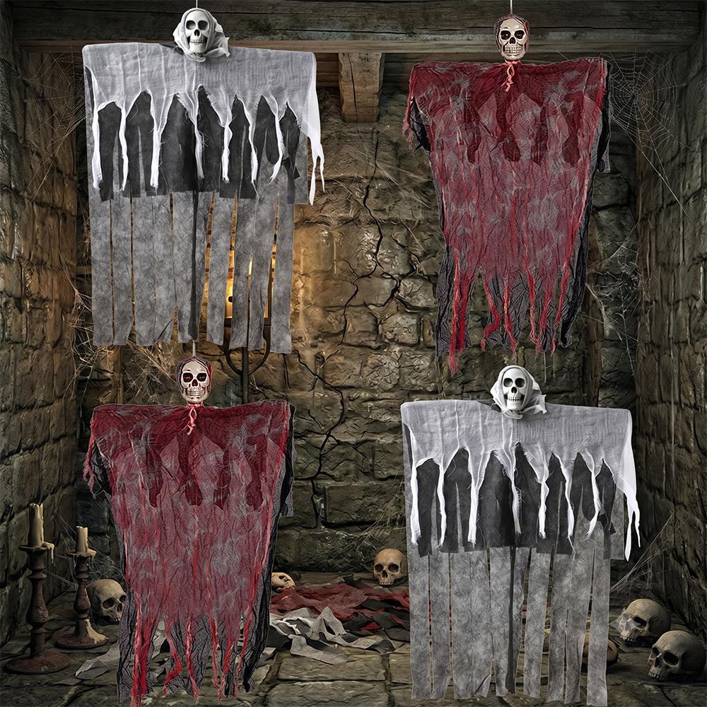 Halloween Hanging Ghost Skeleton Props Scary Creepy Haunted House Decorations Outdoor Yard Tree Horror Reaper Party Supplies DIY