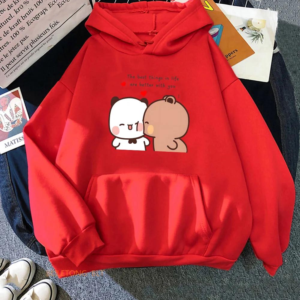 Panda Bär Bubu Dudu Liebesherz Kängurutasche Sweatshirts Damenbekleidung Lässiger Druck Pullover Winter Ästhetische Kleidung