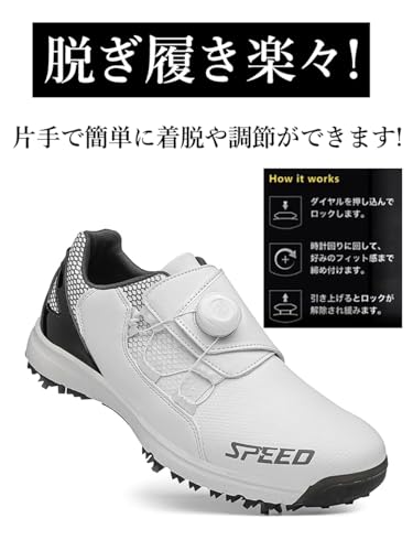 [mxcgzl] Golf Shoes with Spikes, Dial-Style, Thick Sole, Lightweight, Laceless, Comfortable, Soft, Stylish, Non-Slip, Wide Fit, Plus Sizes, Profession