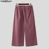 INCERUN Men High Waist Zip-up Solid Color Casual Long Palazzo Pants