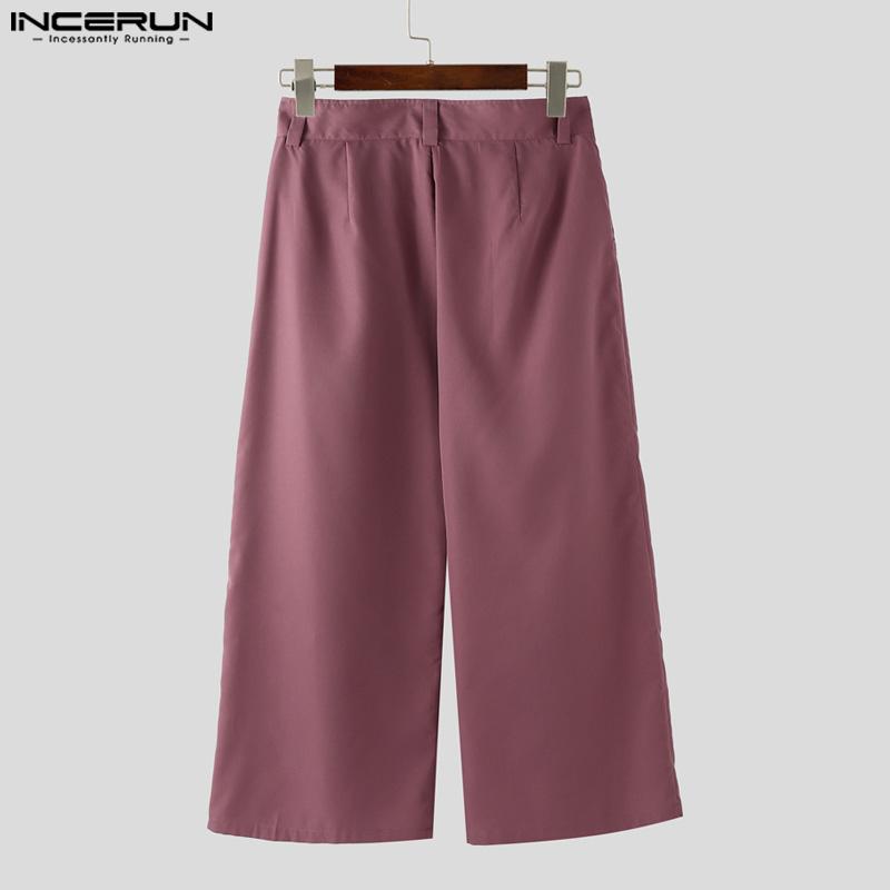 INCERUN Men High Waist Zip-up Solid Color Casual Long Palazzo Pants