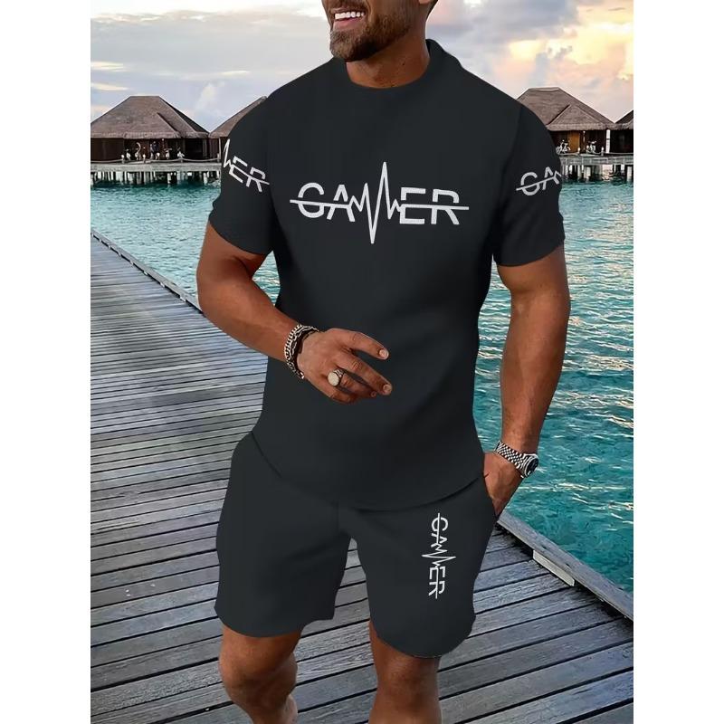 2025 Simple Casual Men's T-shirt Shorts 2-piece Set Large Size Loose Sports Short Sleeve And Shorts Set Holiday Men's Clothing