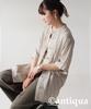 antiqua Short Sleeve Shirt with Chinese One Beige Women's Linen-Like Buttons, PK-01341, Size, 01,