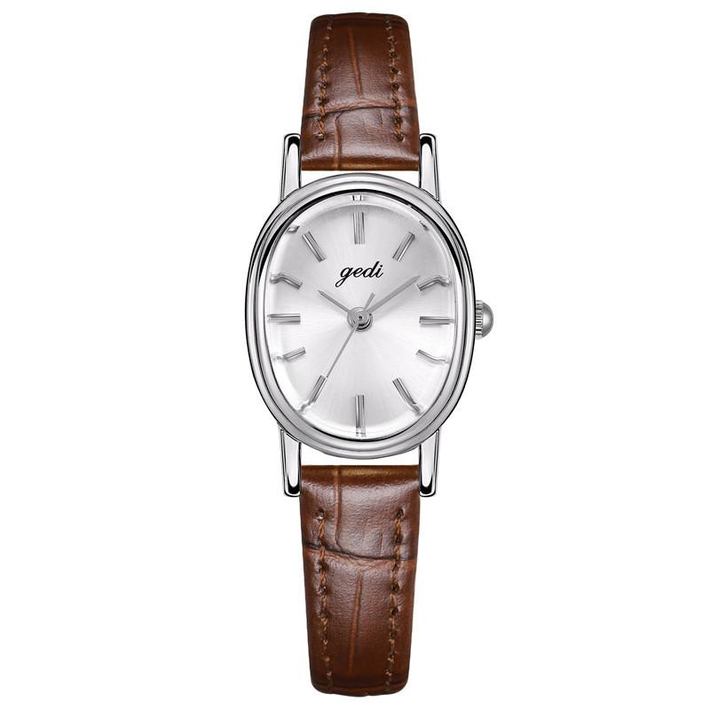 Ladies Elegant Quartz Watch With Leather Strap For Casual Wear Silver Coffee