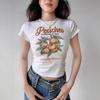 Women's White Peach Vintage Graphic Print Short Sleeve Tee Slim Fit T Shirt Top Summer Sweet Style