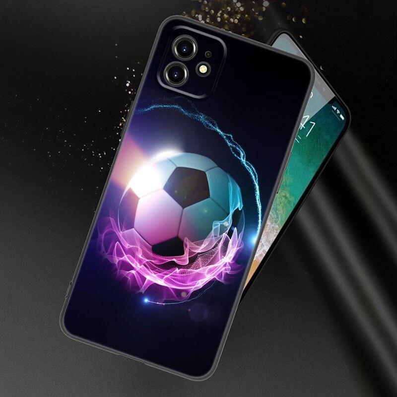 Apple iPhone 13 12 Mini 11 Pro XS Max XR X 8 7 6S 6 Plus SE 2022 2020 5S 5 uchun Olov Futbol To'pi Futbol To'pi Telefon G'ilofi Qora Qopqoq