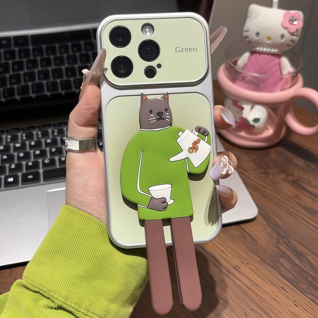 Barista Cat Electroplated Corning Case for iPhone17 Mobile Phone Case, Cat Catching Fish Apple 16 Protective Case 12