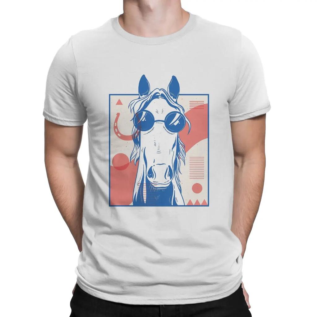 Horses Simplicitys Newest TShirt for Men Abstract Horse Round Collar Pure Cotton T Shirt Distinctive Birthday Gifts OutdoorWear