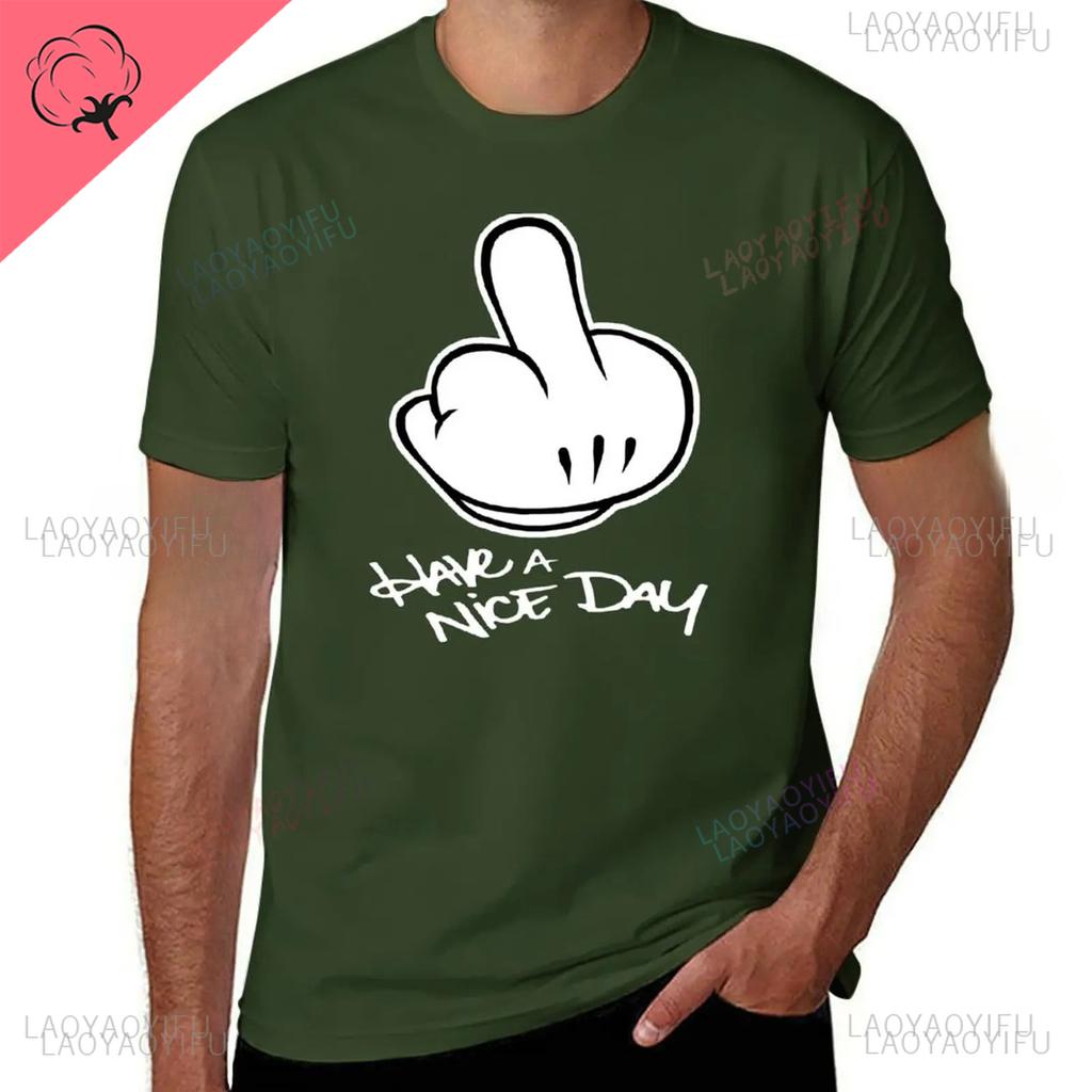 Middle Finger Have A Nice Day Streetwear Printed TShirt Cute Harajuku Clothes Aesthetic Shortsleev Clothes Men Oneck Tshirt