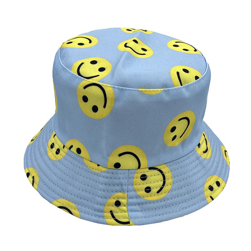European and American new smiley face printing hat street sunshade bucket hat trendy outdoor sunscreen basin hat on both sides