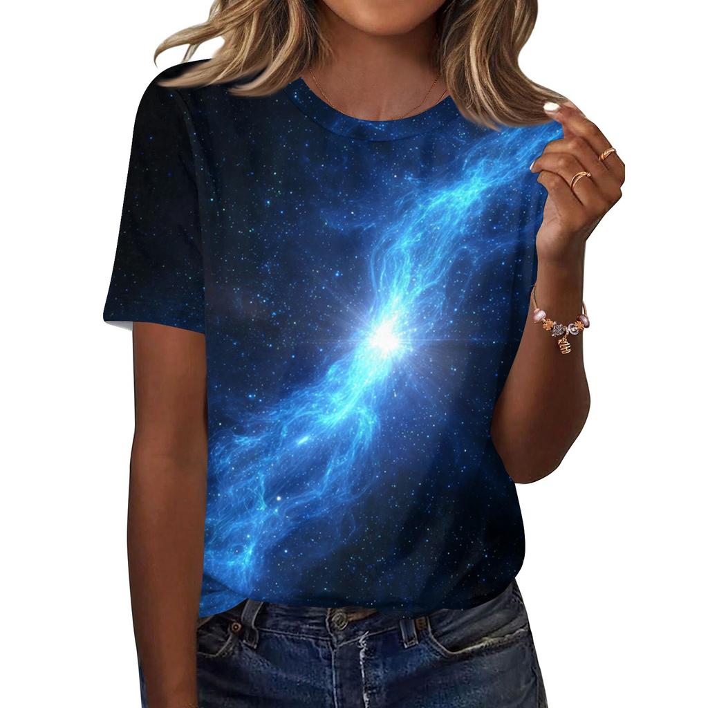 Women's Fashionable Casual Short Sleeve Print Round Neck Pullover Top