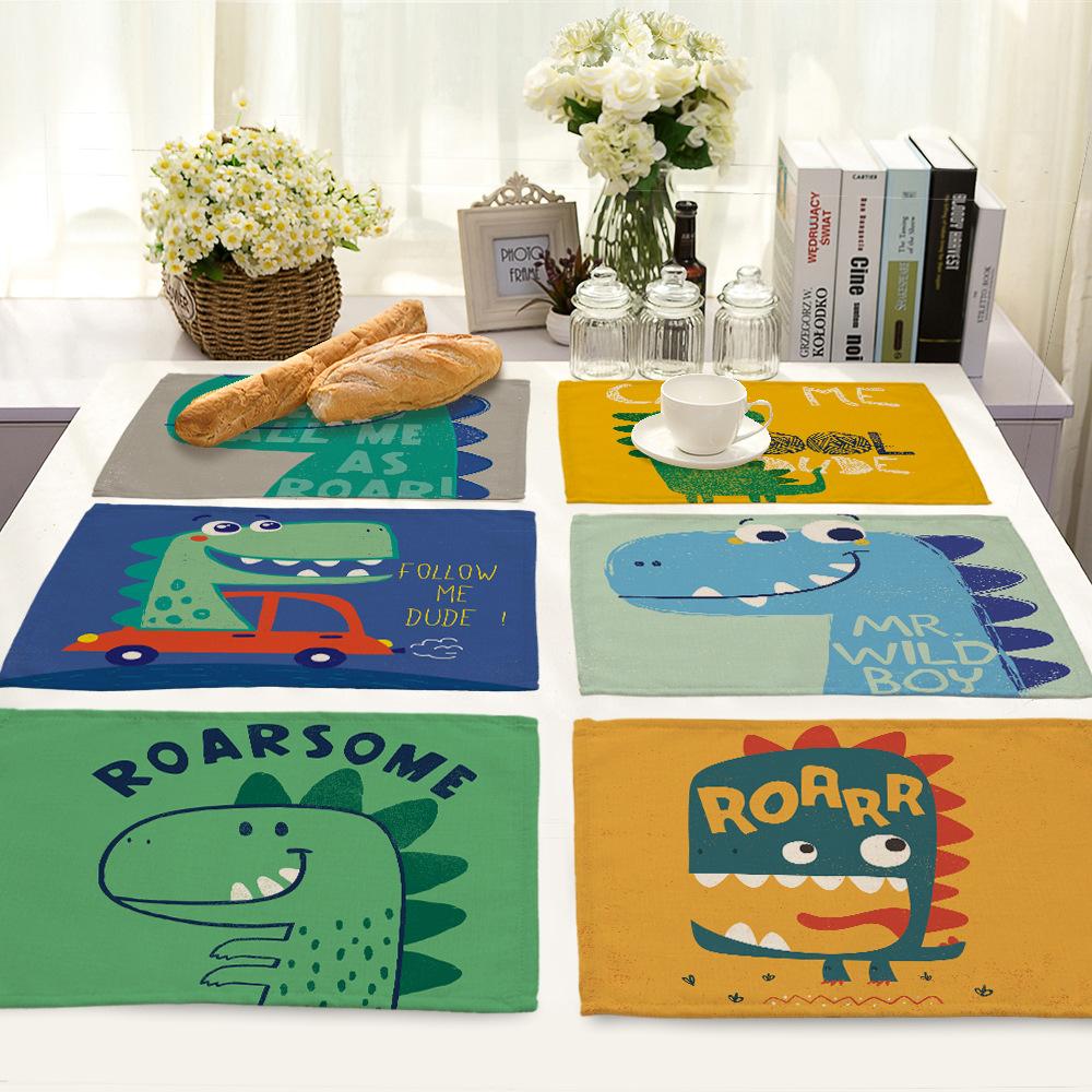 Dinosaur Placemat for Table Cartoon Animal Dining Placemats For Children Kids Funny Tableware Kitchen Table Mat Coaster Cover