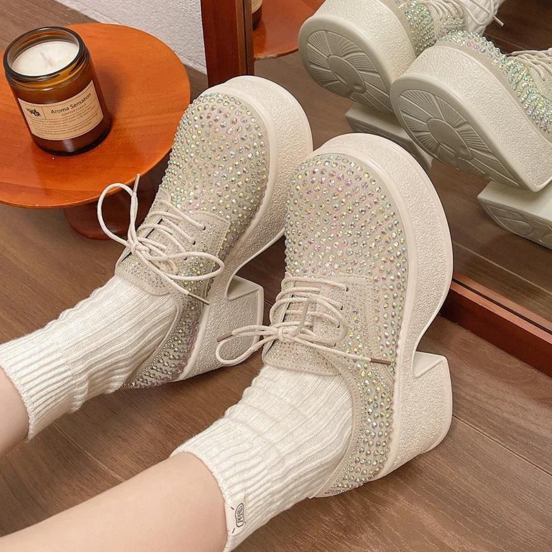 Fashion 2024 Brand Women's Shoes  Lace-up Women's High Heels Fashion Crystal Casual Pumps Women New Round Toe Platform Heels Zapatos