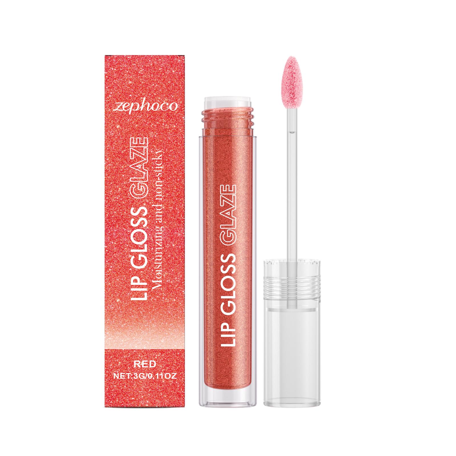 Red mirror fine glitter lip gloss moisturizing water light Dudu lip glaze light and translucent daily color moisturizing lip gloss 1pc
