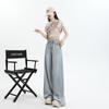 Women's Blue Wide-Leg Loose Fit Jeans - 2024 Summer Casual Floor-Length Pants