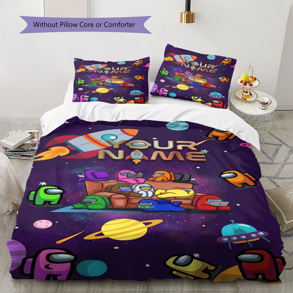 Name Custom Among Us Pattern Bedding Set Quilt Cover Pillowcase Home Decor Gift (1 * Duvet Cover + 2 * Pillowcase, Without Core)