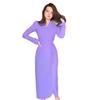2025 Autumn V-neck Waist-cinching French Socialite Solid Color Long Dress for Women