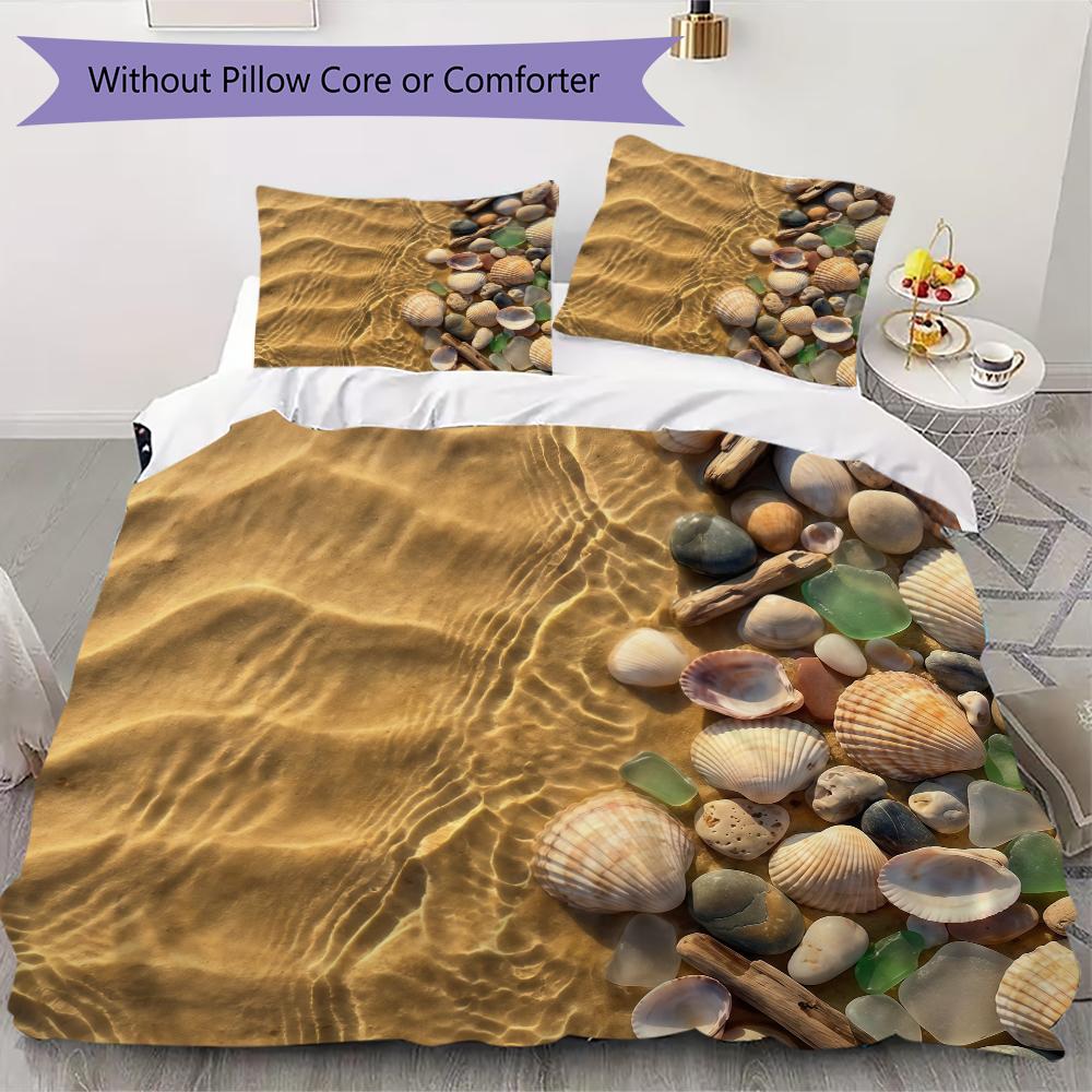 Beach Seagull Shell Pattern Bedding uilt Set uilt Cover Pillowcase Home Decoration Birthday Gift (1 * duvet cover + 2 * pillowcase without core)