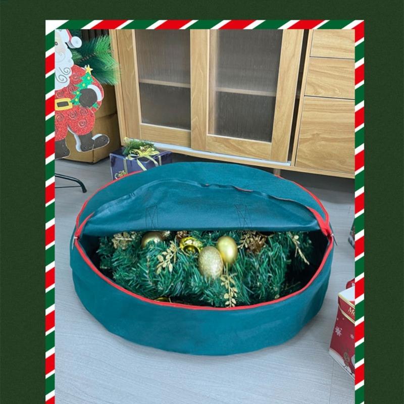 Holiday Wreath Storage Bag with Carry Handles, Label Window, Full Closure, and Fabric Storage for Seasonal Items