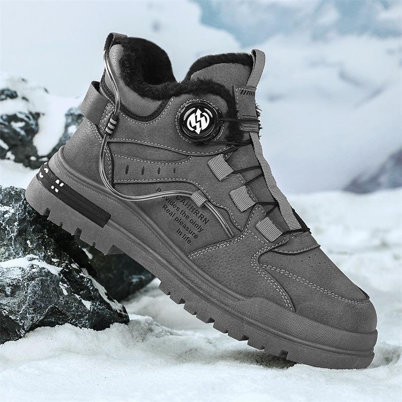 Winter men's shoes new rotating buckle versatile velvet Martin boots men's platform casual board shoes