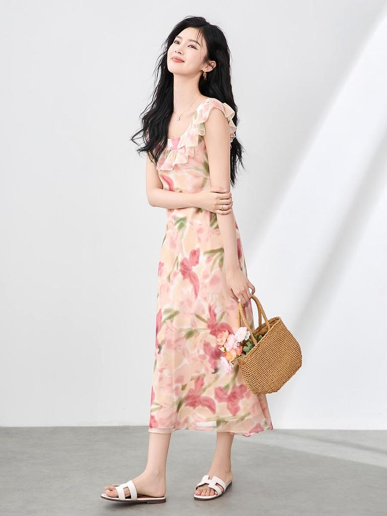 Elegant Slimming Summer Ruffle Dress - French Chic Style