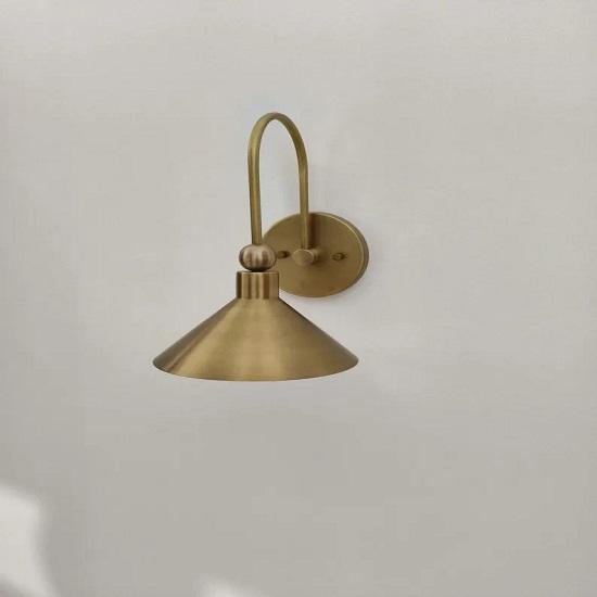 Modern Raw Brass Cone Wall Sconce – Handmade Minimalist Light Fixture