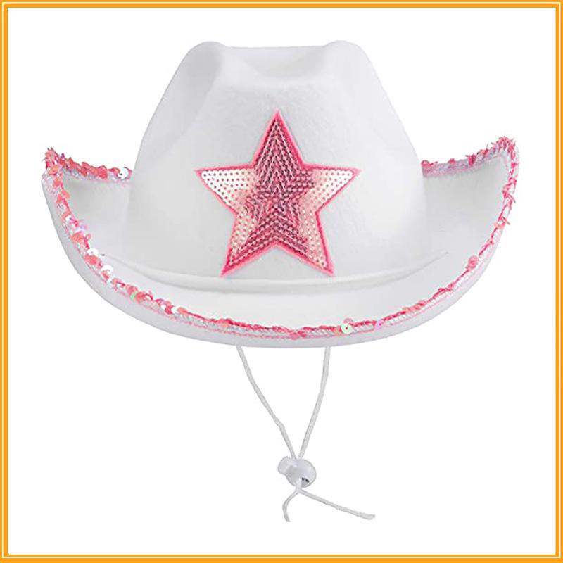 Pink Bride Party White Denim Hat with Five-Pointed Star Design