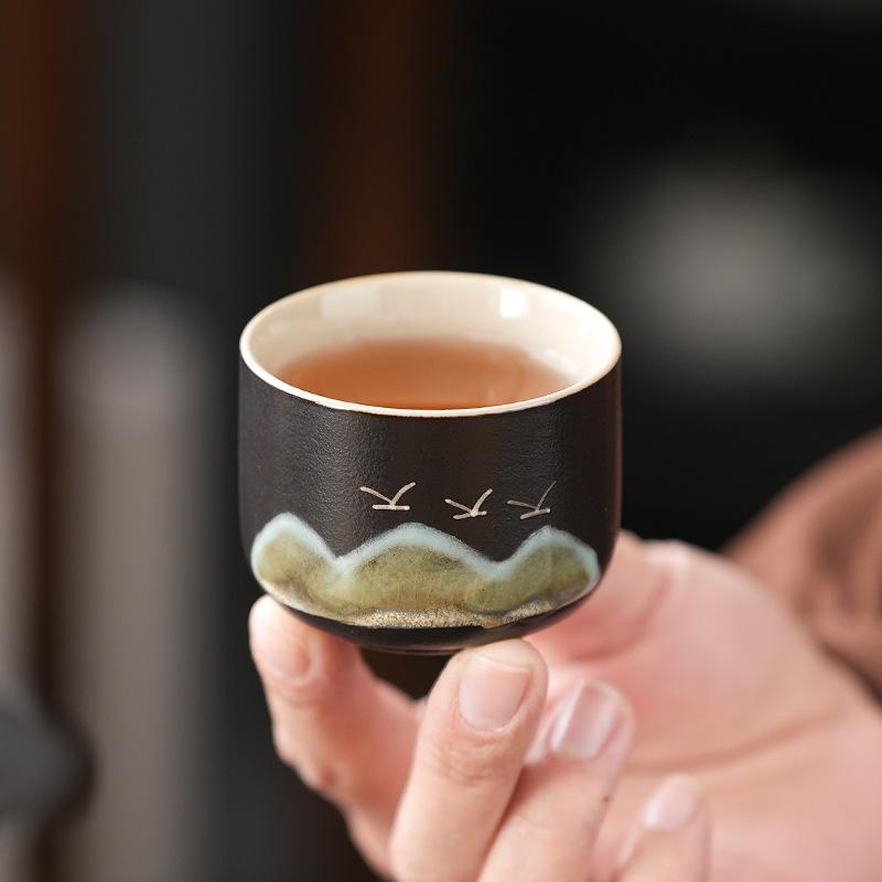 Coarse pottery Qingshan automatic tea set Chinese tea set ceramic lazy tea set gift box stone mill gift business