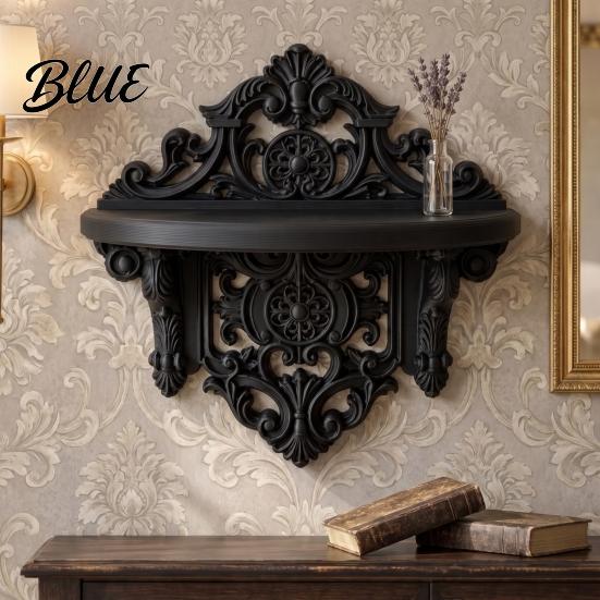 Space Saving Wall Shelf Vintage Floating for Wall, 3D Printed Gothic Carving Display Shelf, Easy To Install Shelves Mount Black Storage Rack