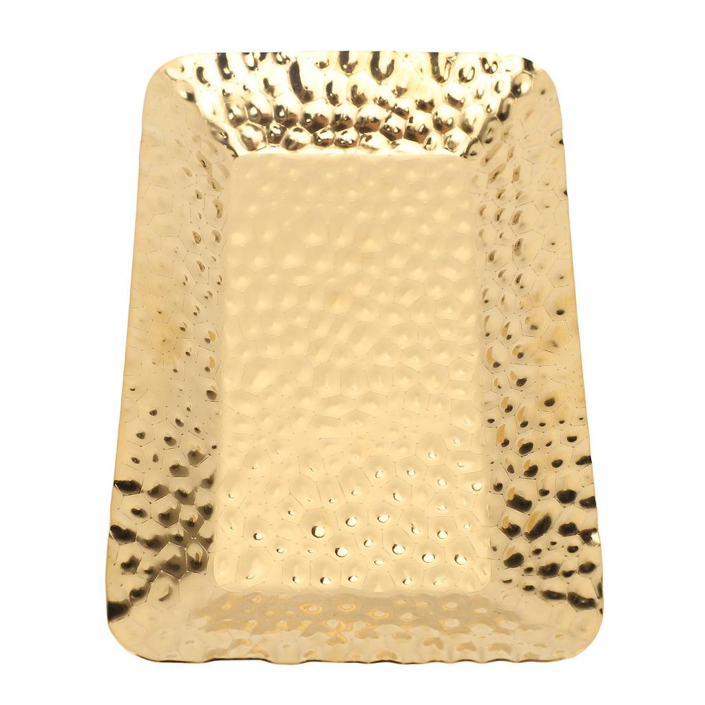 Gold Hammered Rectangle Serving Tray Stainless Steel Decorative Platter Appetizer Tray for Food Fruits Dessert Towel