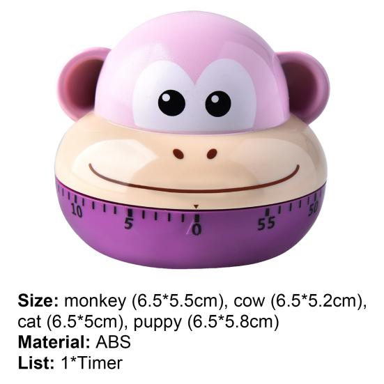 Timer Mechanical 60 Minute ABS Portable Cartoon Animal Timer for Kitchen